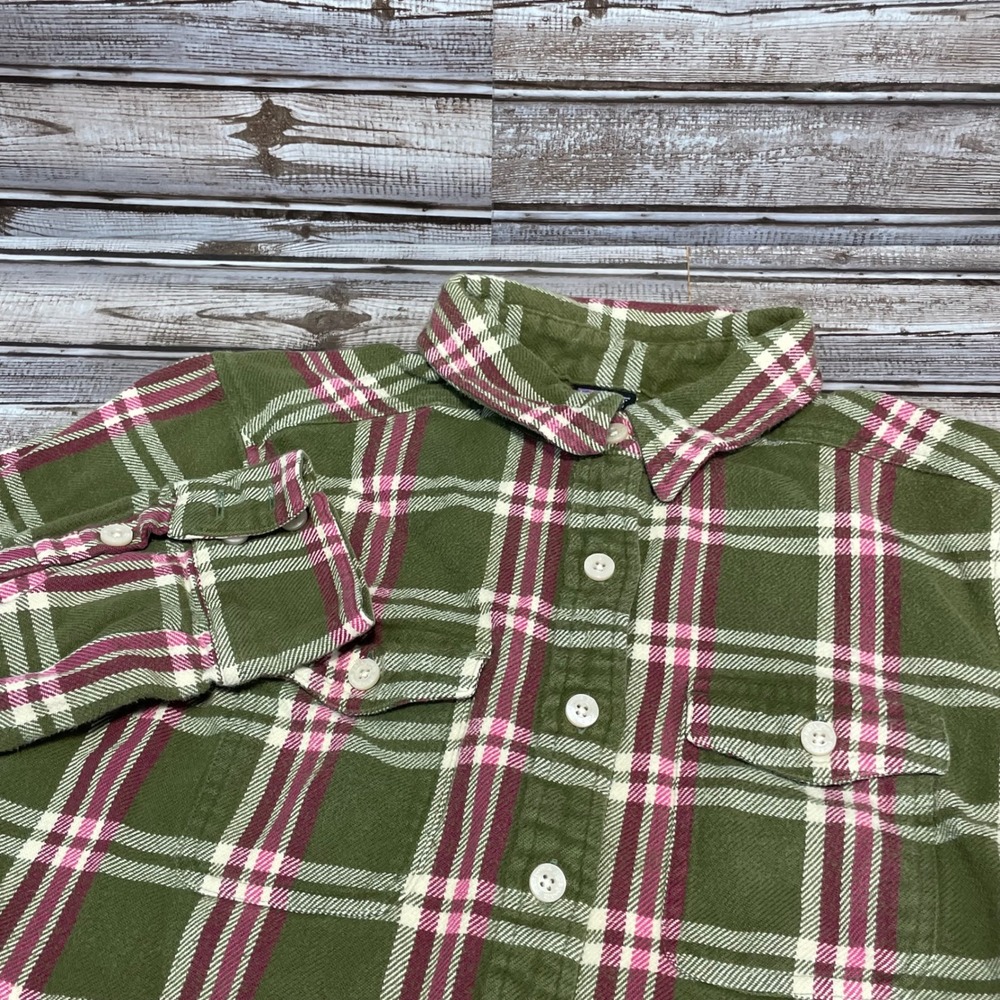 Patagonia Womens Flannel Shirt Plaid Long Sleeve ‎ Button Up Green Pink  Size 2